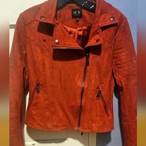 Suede moto jacket copper